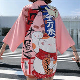 Chaqueta Kimono De La Suerte Para Mujer Rosa Mangas