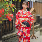 Kimono Japonés De Mujer - Rojo Tsuru Frente