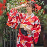 Kimono Japonés De Mujer - Rojo Tsuru Modelo