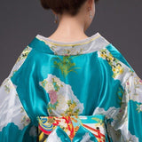 Kimono Tradicional Japonés Para Mujer - Turquesa Cuello