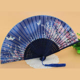 Abanico Japonés Azul Con Motivos De Flores Y Mariposas Fondo