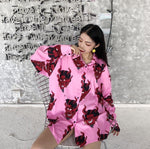 Camisa Japonesa Demasiado Grande Para Mujer Rosa Mangas