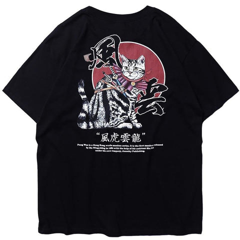 Camiseta Japonesa Gato con Katanas Gato