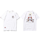 Camiseta con Estampado Japonés Gato Samurai Blanco Lado