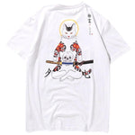 Camiseta con Estampado Japonés Gato Samurai Blanco