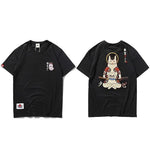 Camiseta con Estampado Japonés Gato Samurai Negro