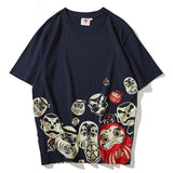 Camiseta con Estampado Japonés de Daruma Azul
