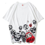 Camiseta con Estampado Japonés de Daruma Blanco
