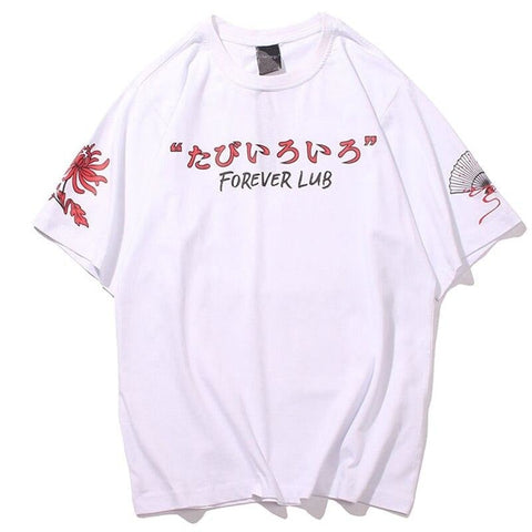 Camiseta con Estampado de Geisha Japonesa Blanco