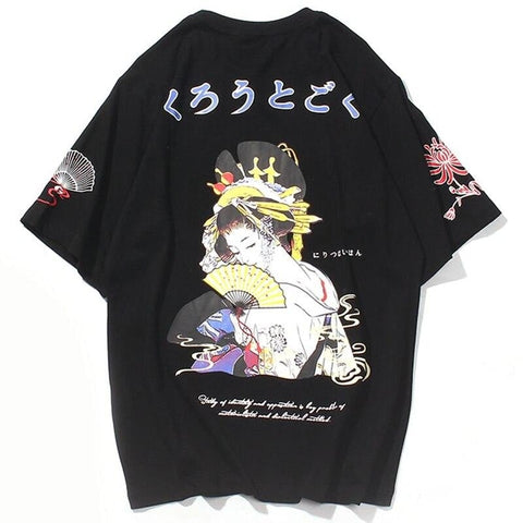 Camiseta con Estampado de Geisha Japonesa