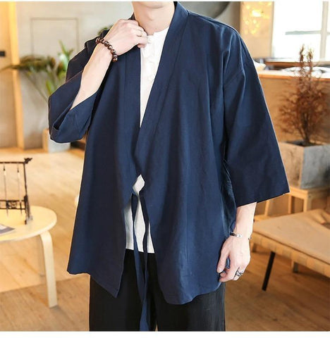 Chaqueta Kimono Con Doble Botón Azul 