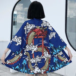 Chaqueta Kimono Oriental Dragón para Mujer Azul Espalda