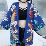 Chaqueta Kimono Oriental Dragón para Mujer Azul Frente