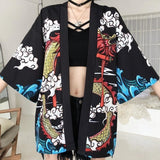 Chaqueta Kimono Oriental Dragón para Mujer Negro Frente