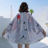 Chaqueta Kimono Para Mujer De Grulla Japonesa Blanco Espalda