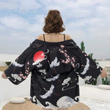 Chaqueta Kimono Para Mujer De Grulla Japonesa Negro Espalda