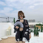 Chaqueta Kimono Para Mujer De Grulla Japonesa Negro Modelo
