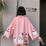 Chaqueta Kimono Para Mujer Gato Chino De La Suerte Rosa Espalda