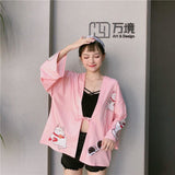 Chaqueta Kimono Para Mujer Gato Chino De La Suerte Rosa Frente
