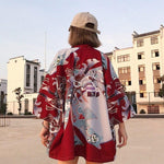 Chaqueta Kimono Roja Para Mujer Espalda