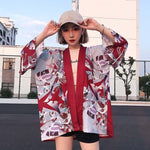 Chaqueta Kimono Roja Para Mujer Modelo Frente