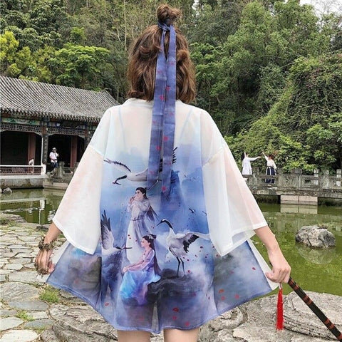 Chaqueta Kimono Transparente Para Mujer Espalda