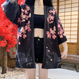Chaqueta Kimono para Mujer Estilo Japonés Negro Frente
