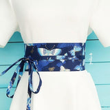Cinturón Obi Azul Marino Con Estampado De Mariposas Frente