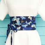 Cinturón Obi Azul Marino Con Estampado De Mariposas Nudo