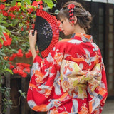 Kimono Japonés De Mujer - Rojo Tsuru Espalda