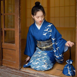 Kimono Japonés Mujer Azul Rey Conjunto