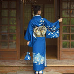 Kimono Japonés Mujer Azul Rey Estampado