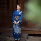 Kimono Japonés Mujer Azul Rey Frente
