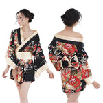Kimono Japonés Noche - Mujer Negro Frente Y Espalda