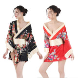 Kimono Japonés Noche - Mujer Negro Y Rojo