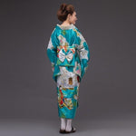 Kimono Tradicional Japonés Para Mujer - Turquesa Espalda