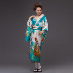 Kimono Tradicional Japonés Para Mujer - Turquesa Frente