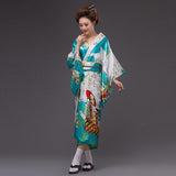 Kimono Tradicional Japonés Para Mujer - Turquesa Largo