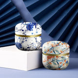 Pequeña Caja De Té Japonés De Metal Blanco Naranja Y Azul