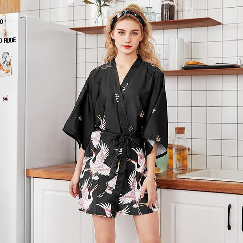 Pijama Kimono Mujer Negro Frente