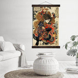 Pintura Samurái Japonesa Tradicional Con Marco Colgado