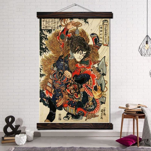 Pintura Samurái Japonesa Tradicional Con Marco