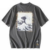 Playera Japonesa Hokusai Wave Gris Frente